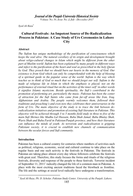 Cultural Festivals: an Impotent Source of De-Radicalization Process in Pakistan: a Case Study of Urs Ceremonies in Lahore City