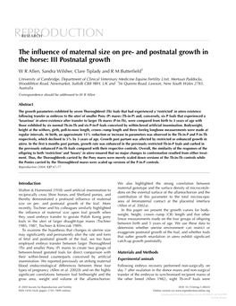 The Influence of Maternal Size on Pre- and Postnatal Growth in the Horse