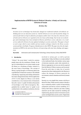 Implementation of RFID System in Modern Libraries: a Study on University Libraries of Assam