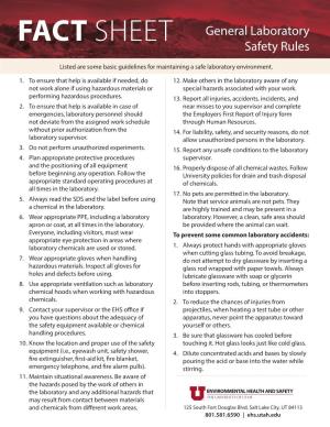 FACT SHEET General Laboratory Safety Rules