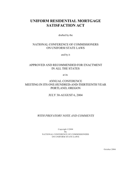 Uniform Residential Mortgage Satisfaction Act