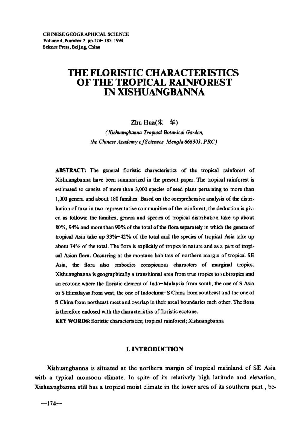 The Floristic Characteristics of the Tropical Rainforest in Xishuangbanna