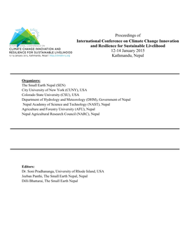 Proceedings of International Conference on Climate Change Innovation and Resilience for Sustainable Livelihood 12-14 January 2015 Kathmandu, Nepal