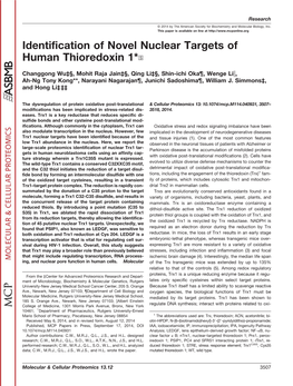 Identification of Novel Nuclear Targets of Human Thioredoxin 1*DS