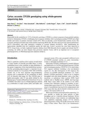 Accurate CYP2D6 Genotyping Using Whole-Genome Sequencing Data