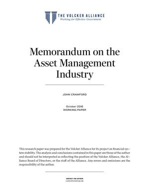 Memorandum on the Asset Management Industry