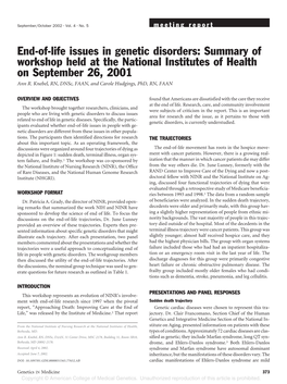 End-Of-Life Issues in Genetic Disorders: Summary of Workshop Held at the National Institutes of Health on September 26, 2001 Ann R