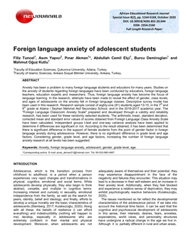 Foreign Language Anxiety of Adolescent Students