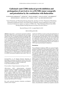 Galiximab (Anti-CD80)-Induced Growth Inhibition and Prolongation of Survival in Vivo of B-NHL Tumor Xenografts and Potentiation by the Combination with Fludarabine