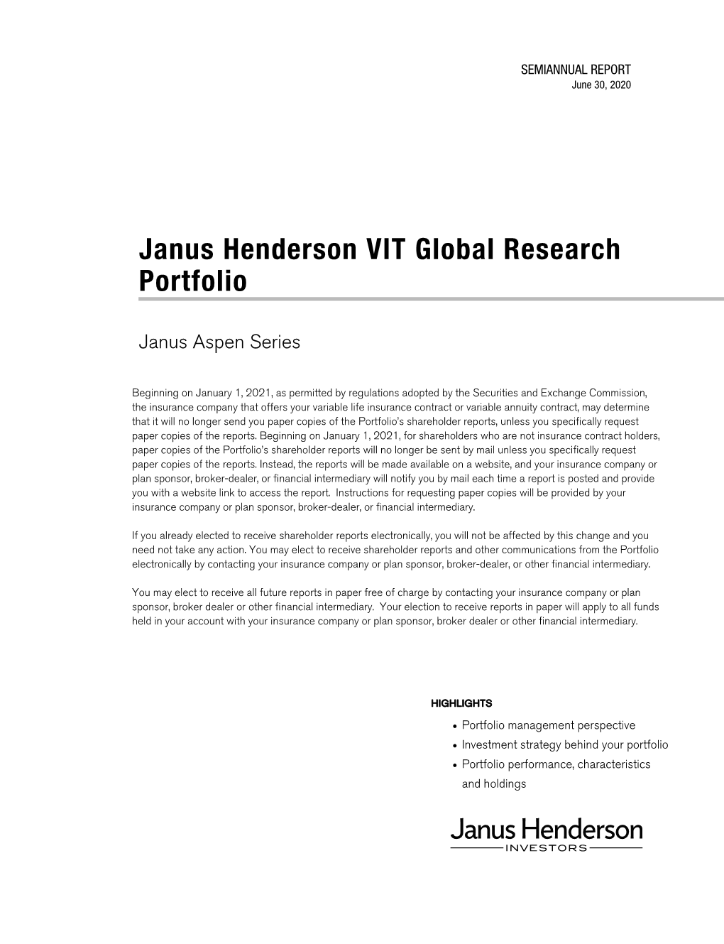 Janus Henderson VIT Global Research Portfolio