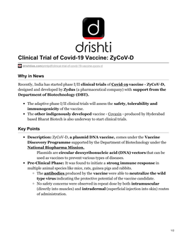 Clinical Trial of Covid-19 Vaccine: Zycov-D