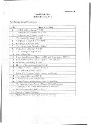 I List of Publications History Division, Mod Post Independence