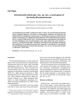 Schumannella Luteola Gen. Nov., Sp. Nov., a Novel Genus of the Family Microbacteriaceae