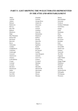Part 5—List Showing the 99 Electorates Represented in the 47Th and 48Th Parliament