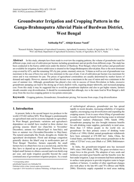 Groundwater Irrigation and Cropping Pattern in the Ganga-Brahmaputra Alluvial Plain of Burdwan District, West Bengal