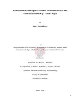 Grasshoppers of Azonal Riparian Corridors and Their Response to Land Transformation in the Cape Floristic Region