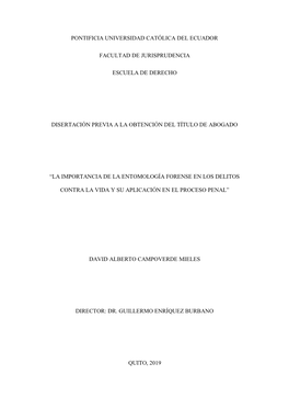 Pontificia Universidad Católica Del Ecuador Facultad De Jurisprudencia Escuela De Derecho Disertación Previa a La Obtención D