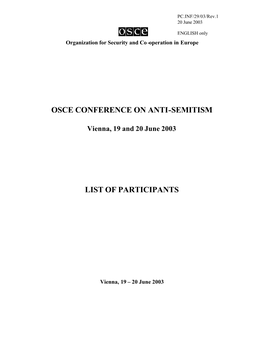 Osce Conference on Anti-Semitism List Of