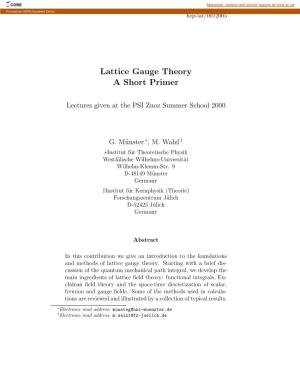 Lattice Gauge Theory a Short Primer