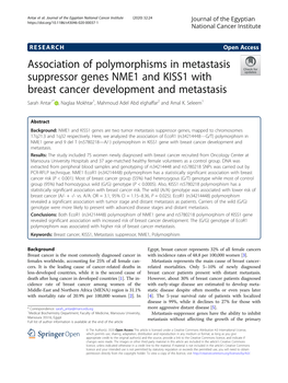 Association of Polymorphisms in Metastasis Suppressor Genes