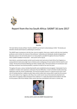 Report from the Ina South Africa: SASMT 16 June 2017