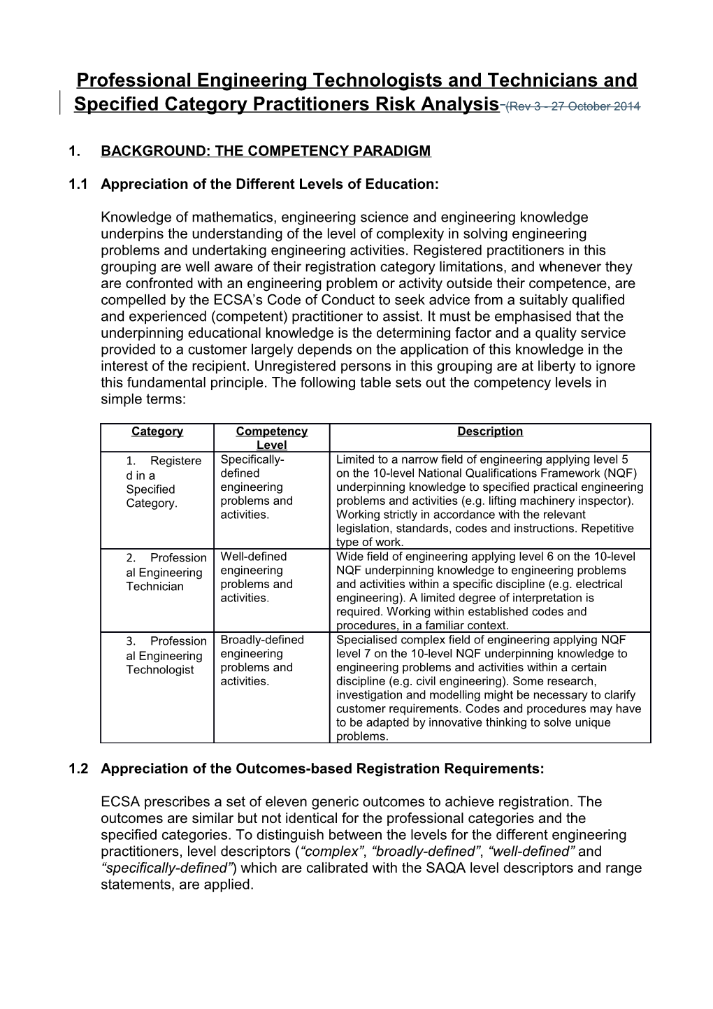 Professional Engineering Technologists and Technicians and Specified Category Practitioners