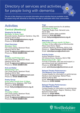 Directory of Services and Activities for People Living with Dementia