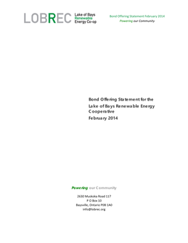 Bond Offering Statement for the Lake of Bays Renewable Energy Cooperative February 2014