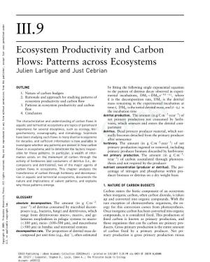 III.9 Ecosystem Productivity and Carbon Flows: Patterns Across Ecosystems Julien Lartigue and Just Cebrian