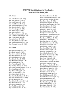 RADPAC Contributions to Candidates 2011-2012 Election Cycle