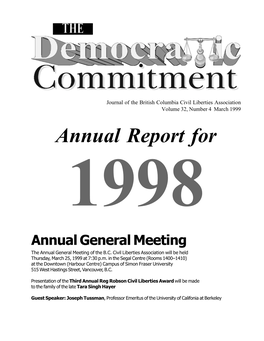 Annual Report for 1998 Annual General Meeting the Annual General Meeting of the B.C