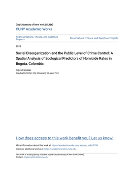 Social Disorganization and the Public Level of Crime Control: a Spatial Analysis of Ecological Predictors of Homicide Rates in Bogota, Colombia