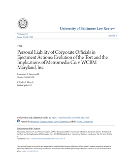 Personal Liability of Corporate Officials in Ejectment Actions: Evolution of the Tort and the Implications of Metromedia Co