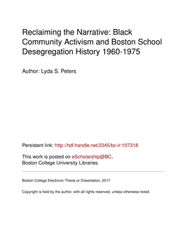 Black Community Activism and Boston School Desegregation History 1960-1975