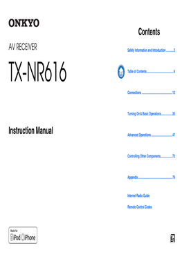 TX-NR616 Table of Contents