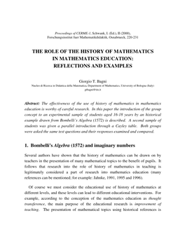 The Role of the History of Mathematics in Mathematics Education: Reflections and Examples