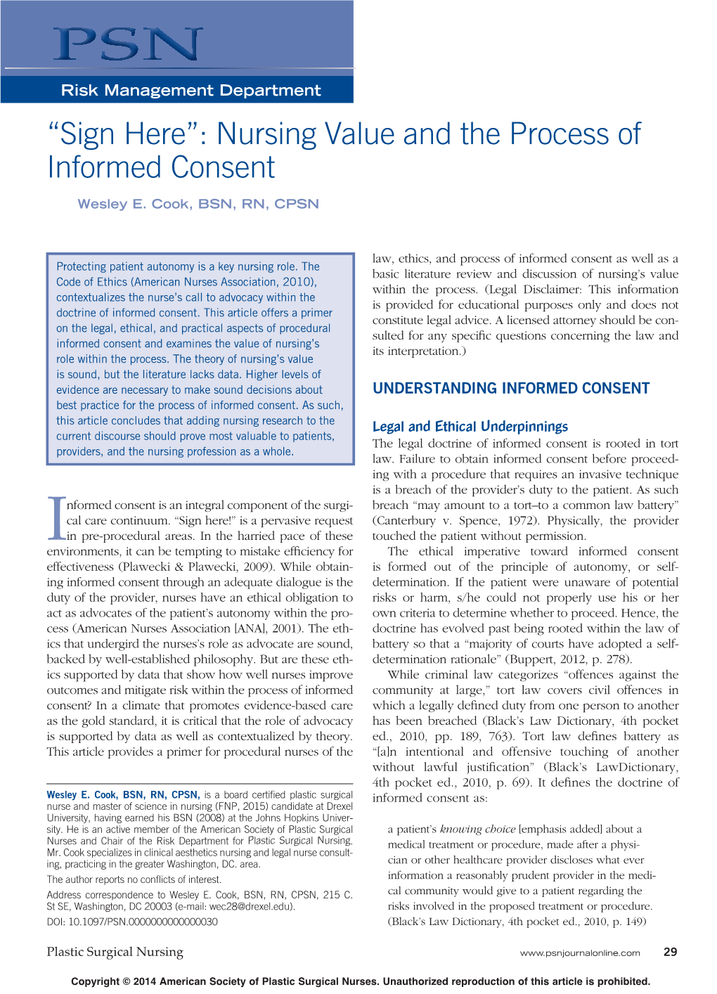 “Sign Here”: Nursing Value and the Process of Informed Consent