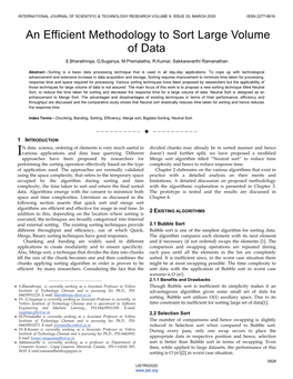 An Efficient Methodology to Sort Large Volume of Data