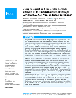 Morphological and Molecular Barcode Analysis of the Medicinal Tree Mimusops Coriacea (A.DC.) Miq