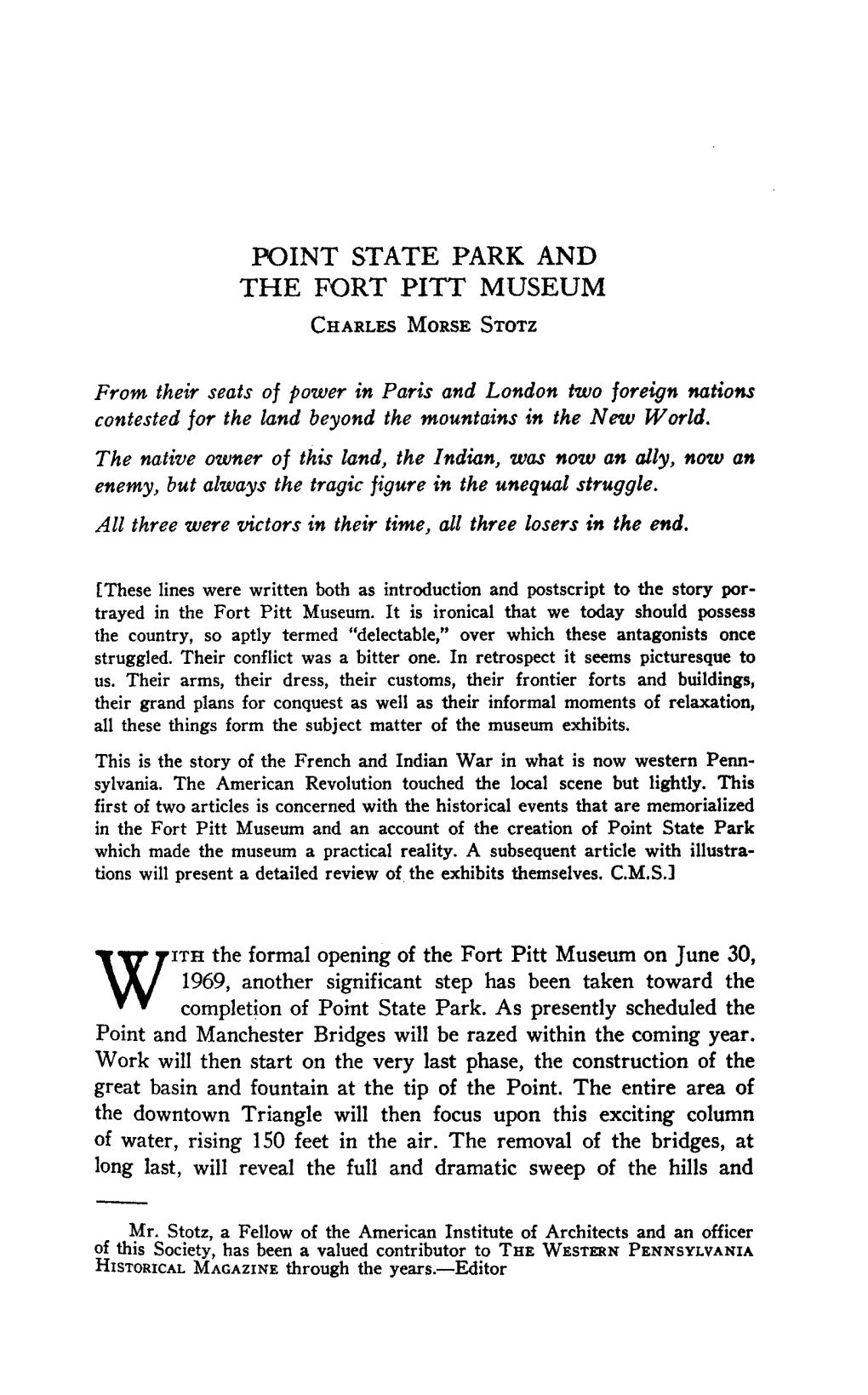 POINT STATE PARK and the FORT PITT MUSEUM Charles Morse Stotz