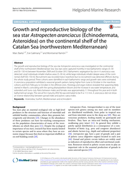 Growth and Reproductive Biology of the Sea Star Astropecten Aranciacus