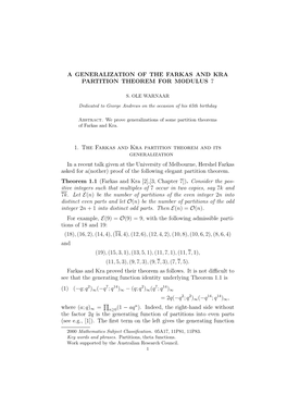 A Generalization of the Farkas and Kra Partition Theorem for Modulus 7