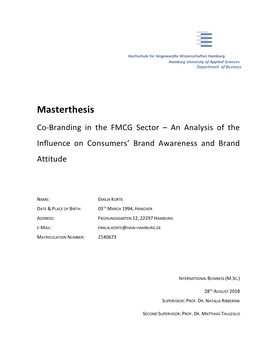Masterthesis Co-Branding in the FMCG Sector – an Analysis of the Influence on Consumers’ Brand Awareness and Brand Attitude