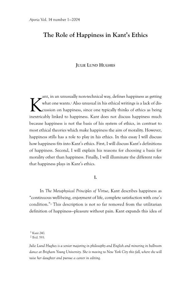 The Role of Happiness in Kant's Ethics
