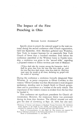 The Impact of the First Preaching in Ohio