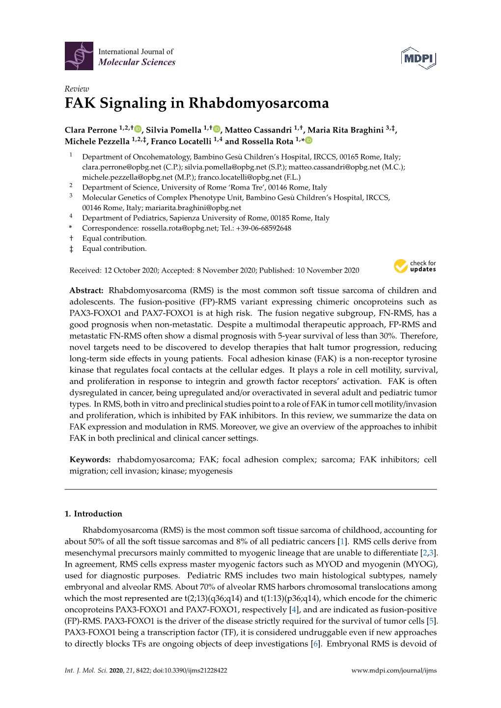 FAK Signaling in Rhabdomyosarcoma