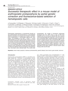 Successful Therapeutic Effect in a Mouse Model of Erythropoietic Protoporphyria by Partial Genetic Correction and ﬂuorescence-Based Selection of Hematopoietic Cells