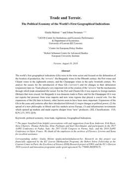 Trade and Terroir. the Political Economy of the World's First Geographical Indications