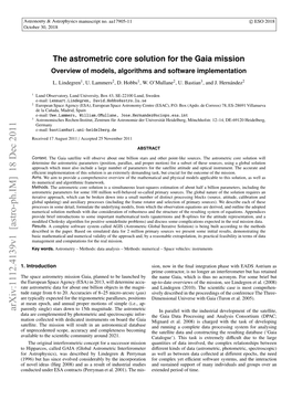 The Astrometric Core Solution for the Gaia Mission Overview of Models, Algorithms and Software Implementation