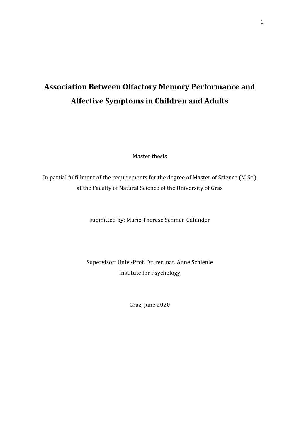 Association Between Olfactory Memory Performance and Affective Symptoms in Children and Adults